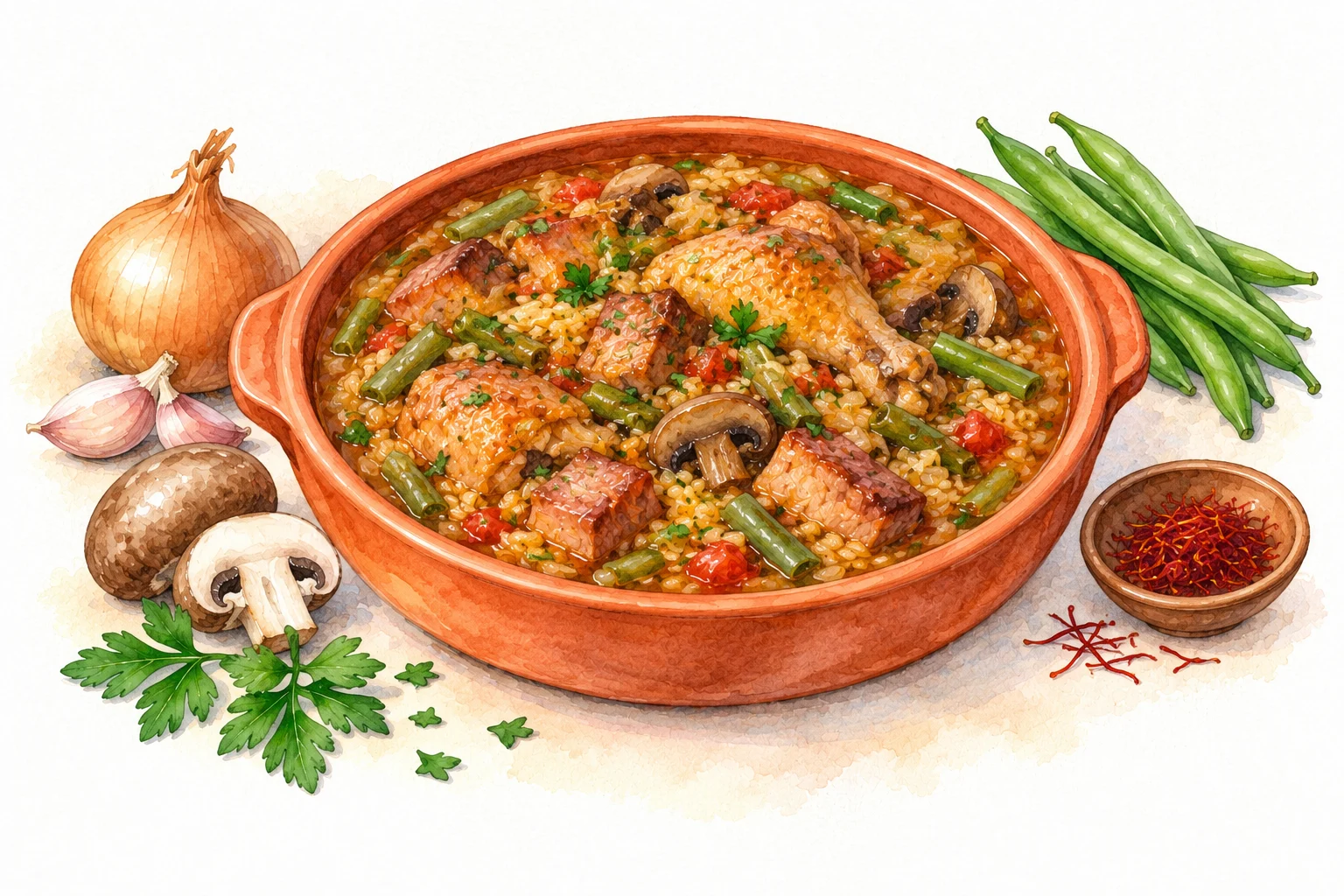 Arròs Brut served in a rustic Mediterranean setting