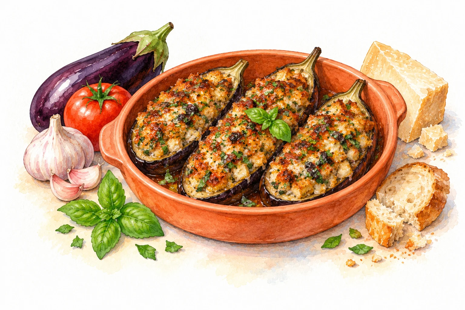 Aubergines à la Bonifacienne served in a rustic Mediterranean setting
