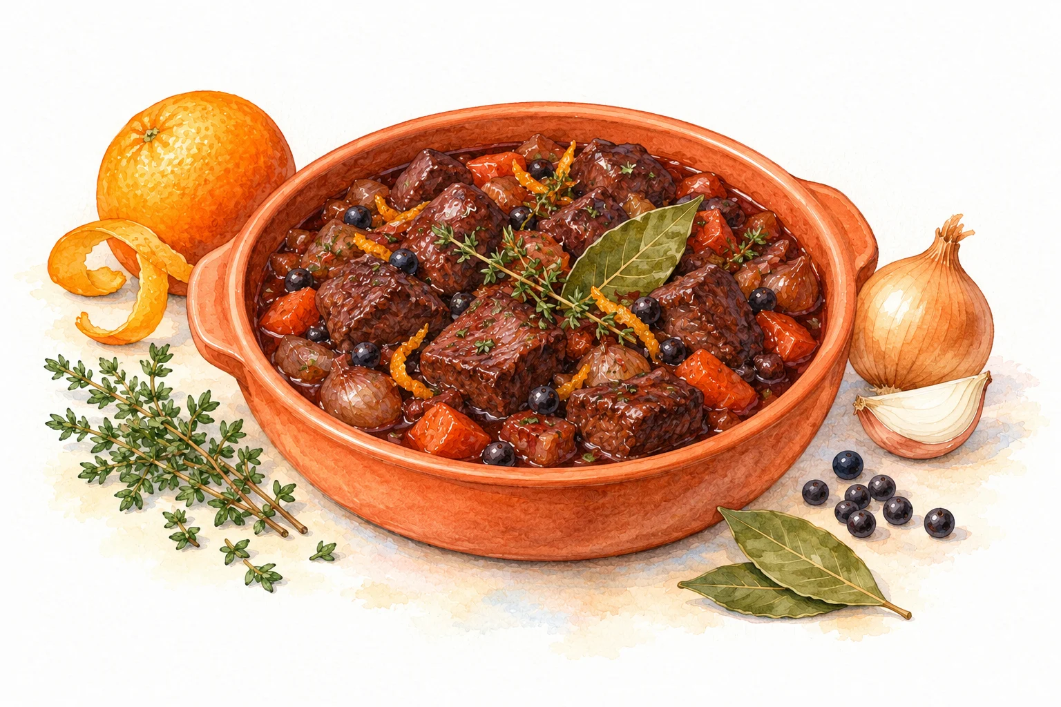 Civet de Sanglier Corse served in a rustic Mediterranean setting