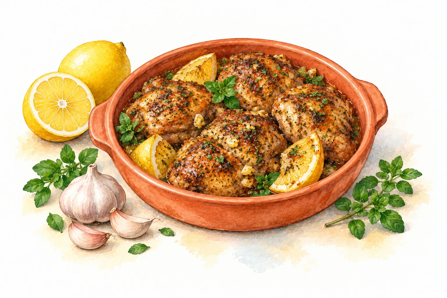 Greek-style lemon oregano chicken with herbs