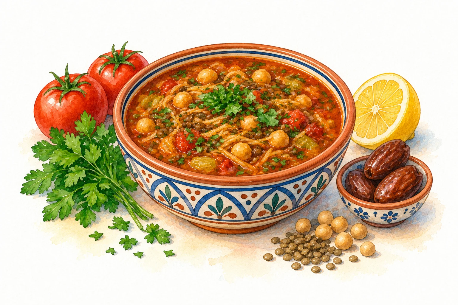 Harira served in a rustic Mediterranean setting