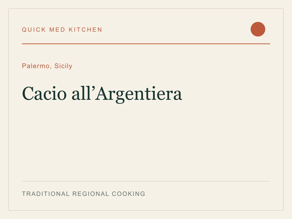 Editorial recipe cover for Cacio all’Argentiera, from Palermo, Sicily