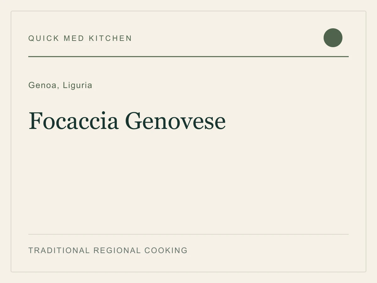 Editorial recipe cover for Focaccia Genovese, from Genoa, Liguria