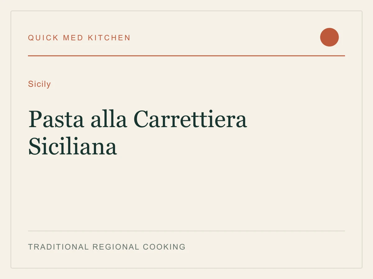 Editorial recipe cover for Pasta alla Carrettiera Siciliana, from Sicily