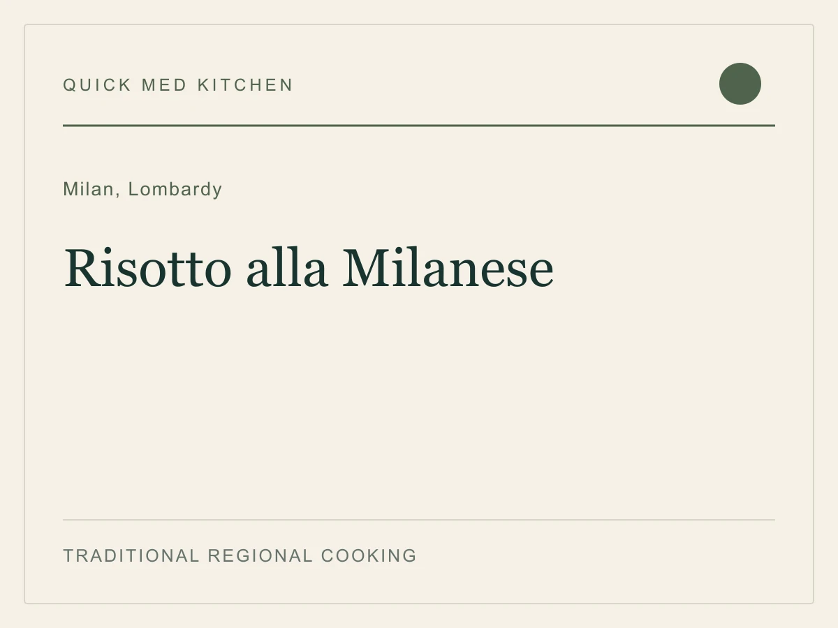 Editorial recipe cover for Risotto alla Milanese, from Milan, Lombardy