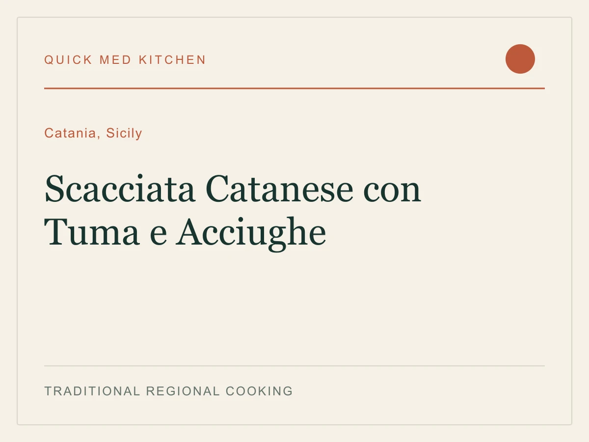 Editorial recipe cover for Scacciata Catanese con Tuma e Acciughe, from Catania, Sicily