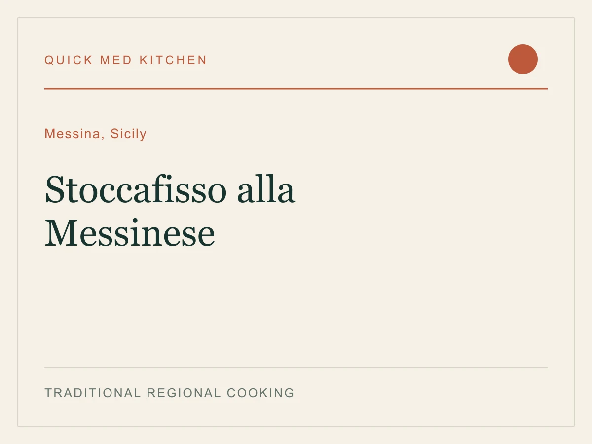 Editorial recipe cover for Stoccafisso alla Messinese, from Messina, Sicily