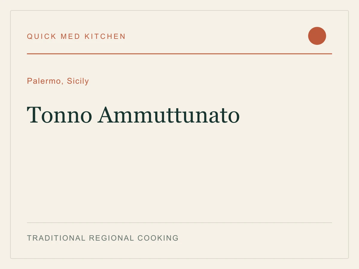 Editorial recipe cover for Tonno Ammuttunato, from Palermo, Sicily