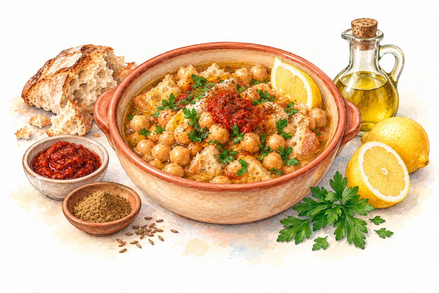 Lablabi served in a rustic Mediterranean setting
