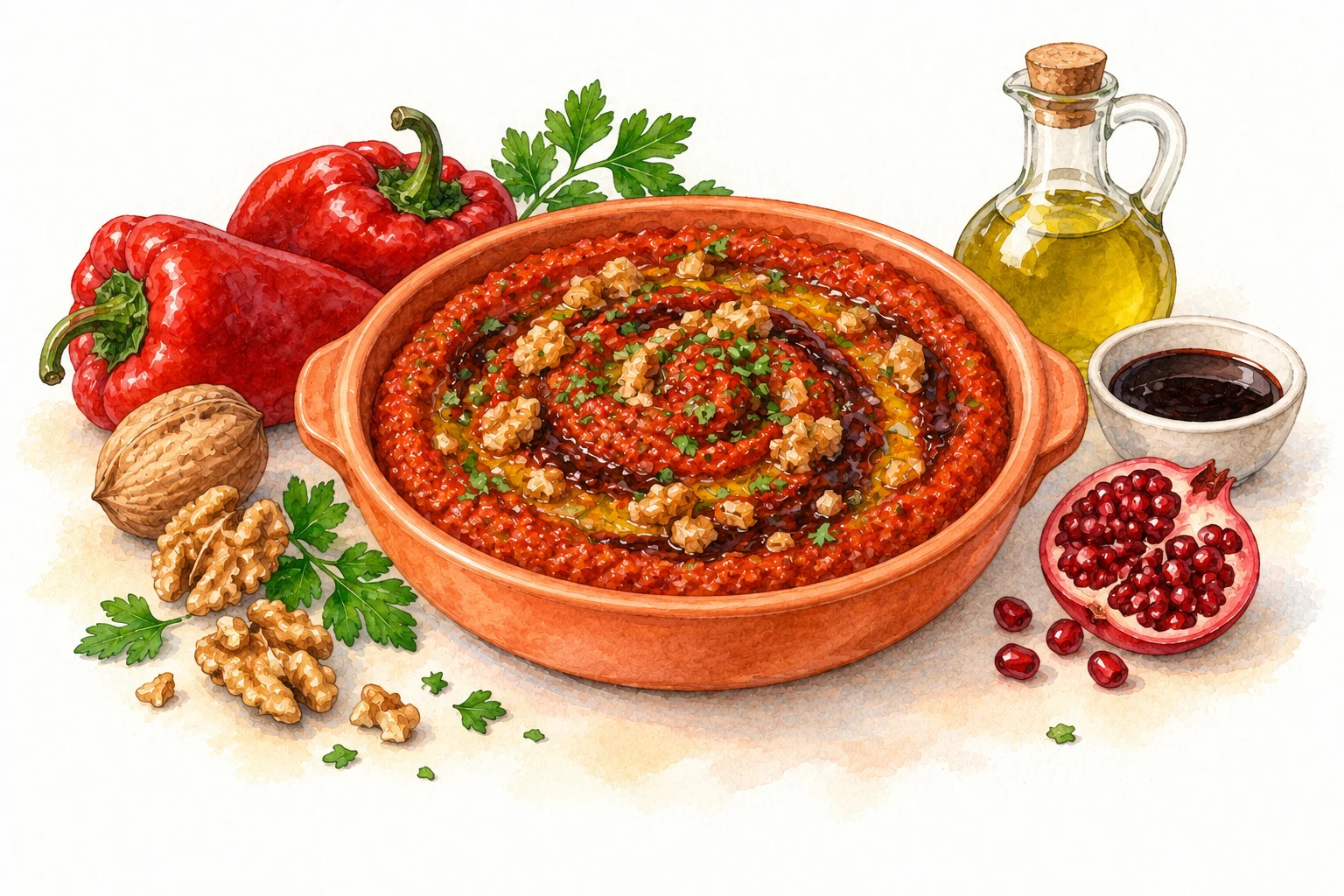Muhammara served in a rustic Mediterranean setting