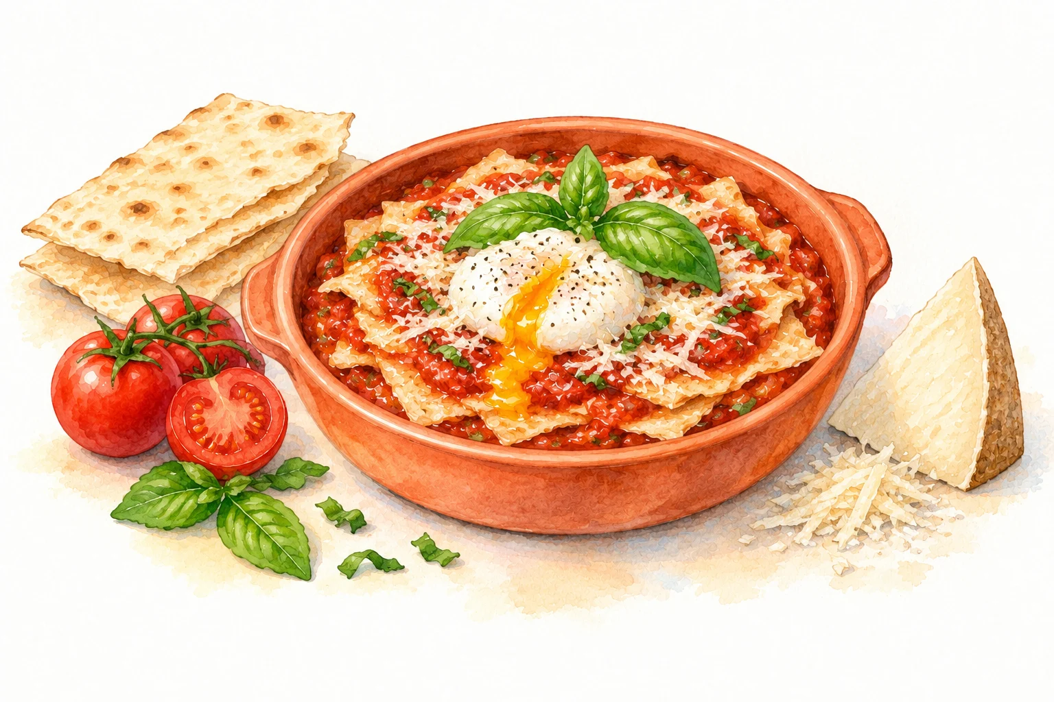 Pane Frattau served in a rustic Mediterranean setting