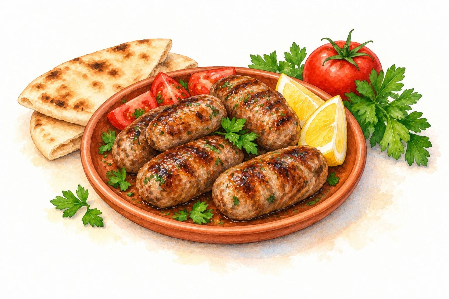 Sheftalia served in a rustic Mediterranean setting