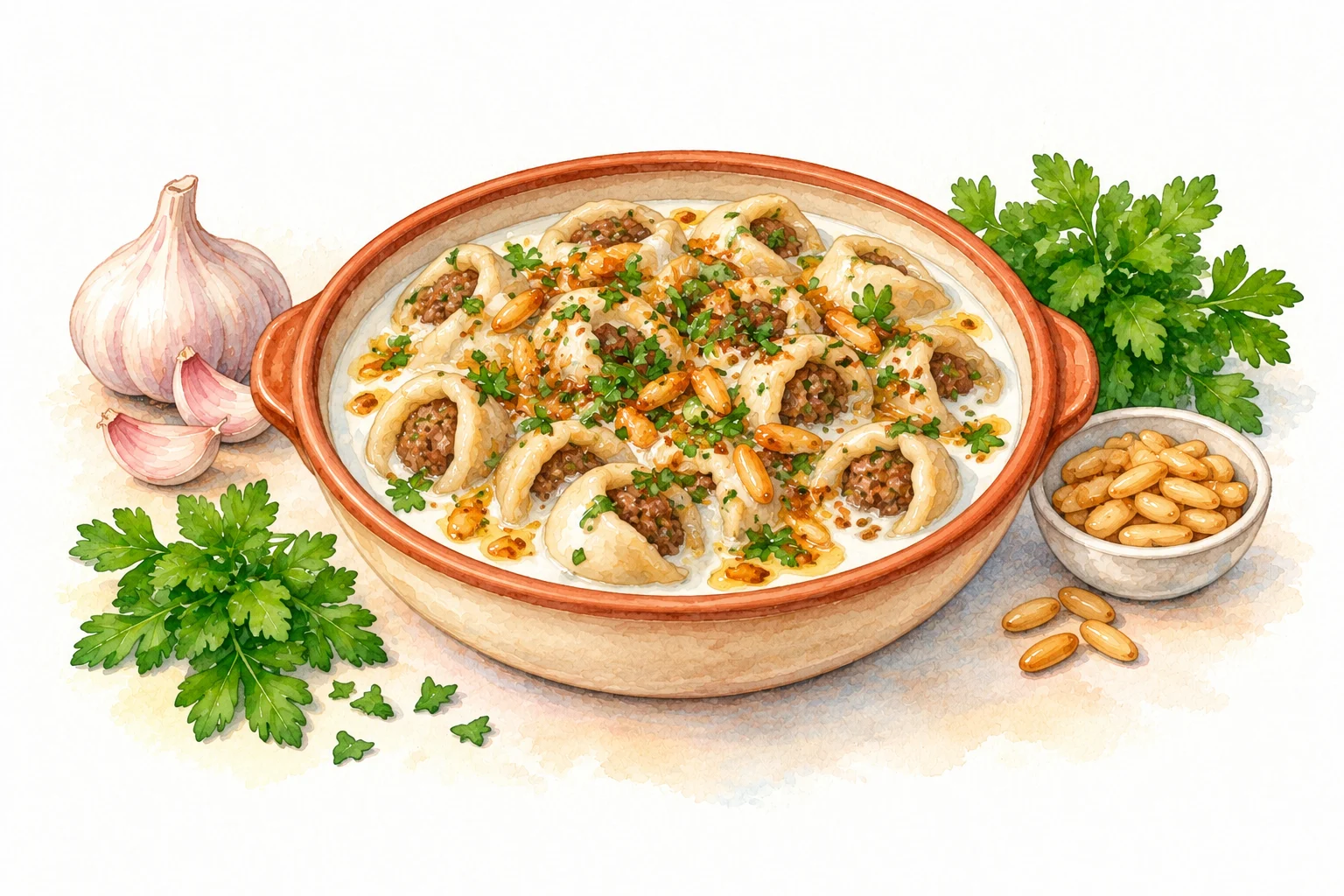 Shish Barak served in a rustic Mediterranean setting