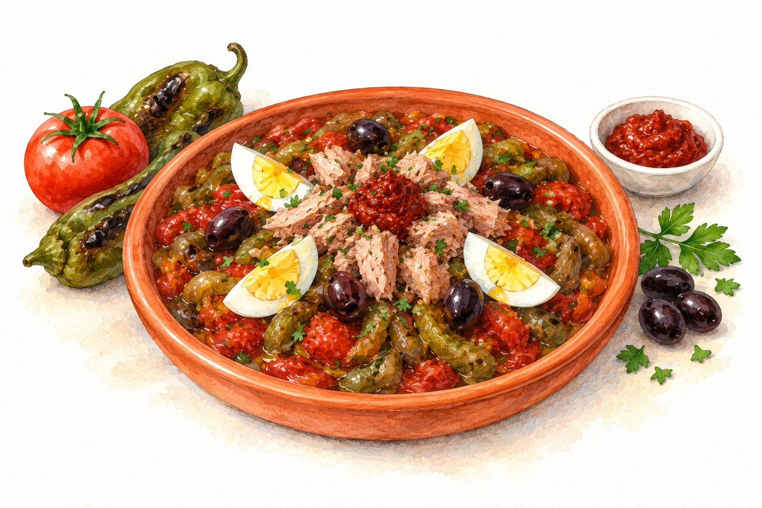 Slata Mechouia served in a rustic Mediterranean setting