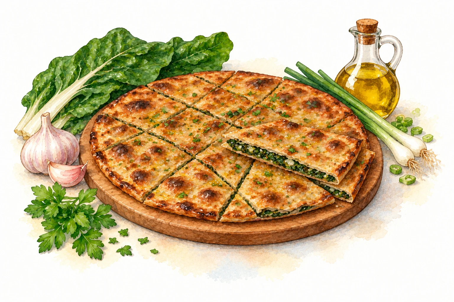 Soparnik served in a rustic Mediterranean setting