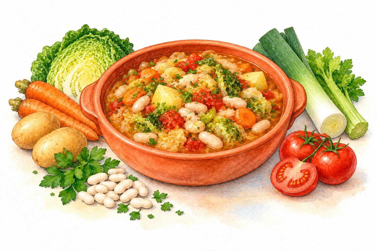 Soupe Corse served in a rustic Mediterranean setting