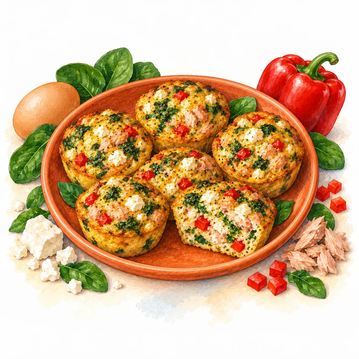 Tuna feta and spinach egg muffins with red pepper